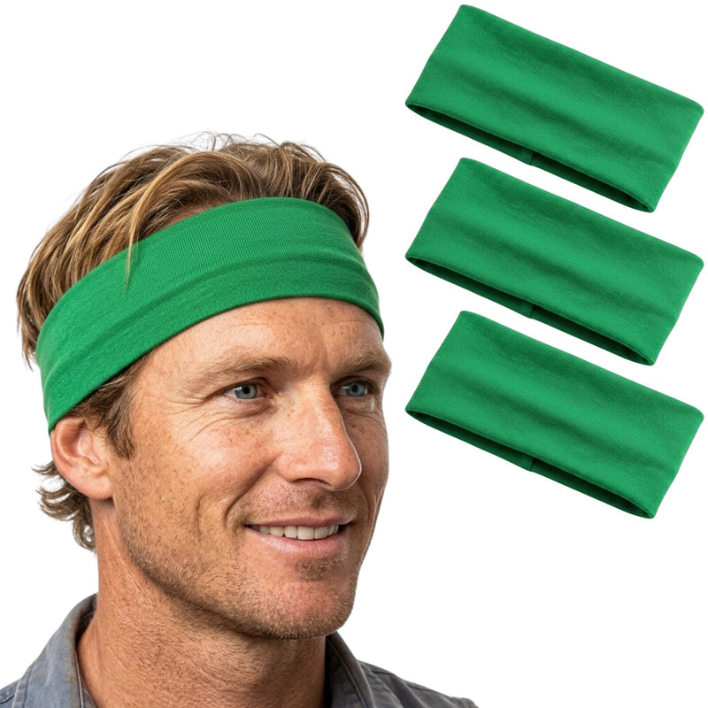 Load image into Gallery viewer, 3pc Set Plain Headband Elastic Stretch Sports Yoga Hair Band Unisex - Green-1
