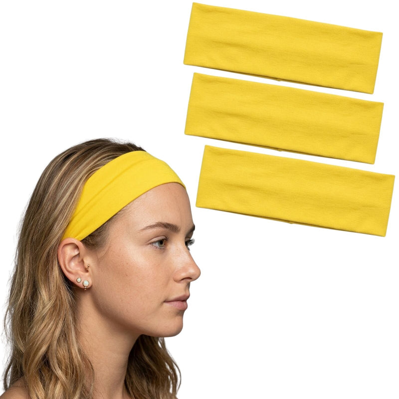 Load image into Gallery viewer, 3pc Set Plain Headband Elastic Stretch Sports Yoga Hair Band Unisex - Yellow-1
