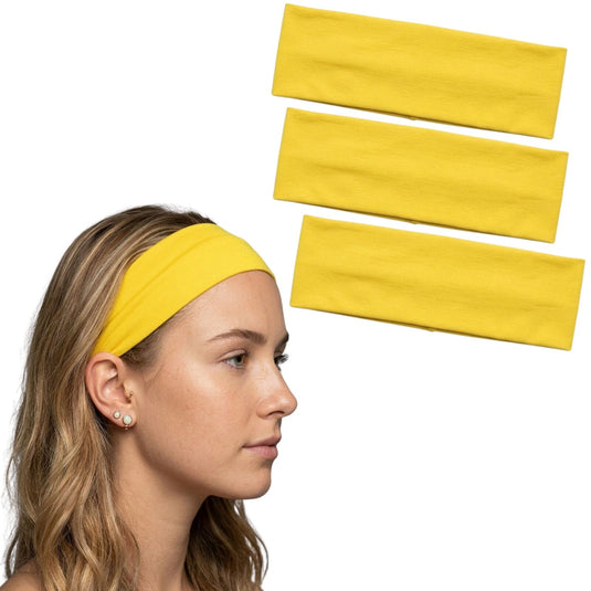 3pc Set Plain Headband Elastic Stretch Sports Yoga Hair Band Unisex - Yellow-0
