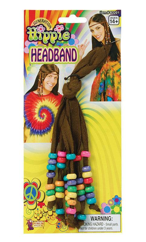 HIPPIE HEADBAND with Beads Hippy Love 60's Costume Dress Up Hairband-1