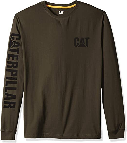 Caterpillar Mens Trademark Banner Long Sleeve Tee Top CAT - Army Moss-0