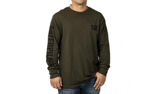 Caterpillar Mens Trademark Banner Long Sleeve Tee Top CAT - Army Moss-4