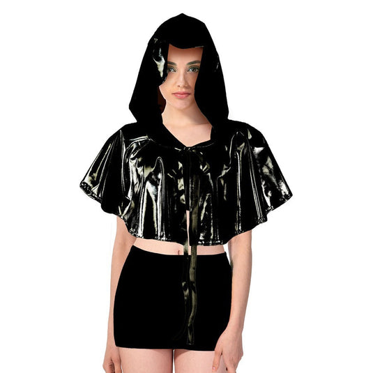 Adult Iridescent Metallic Mini Hooded Cape Halloween Costume  - Black-1