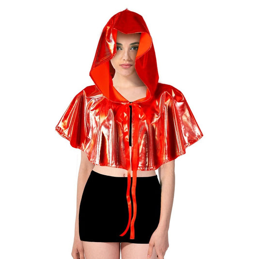 Adult Iridescent Metallic Mini Hooded Cape Halloween Party Costume - Red-1