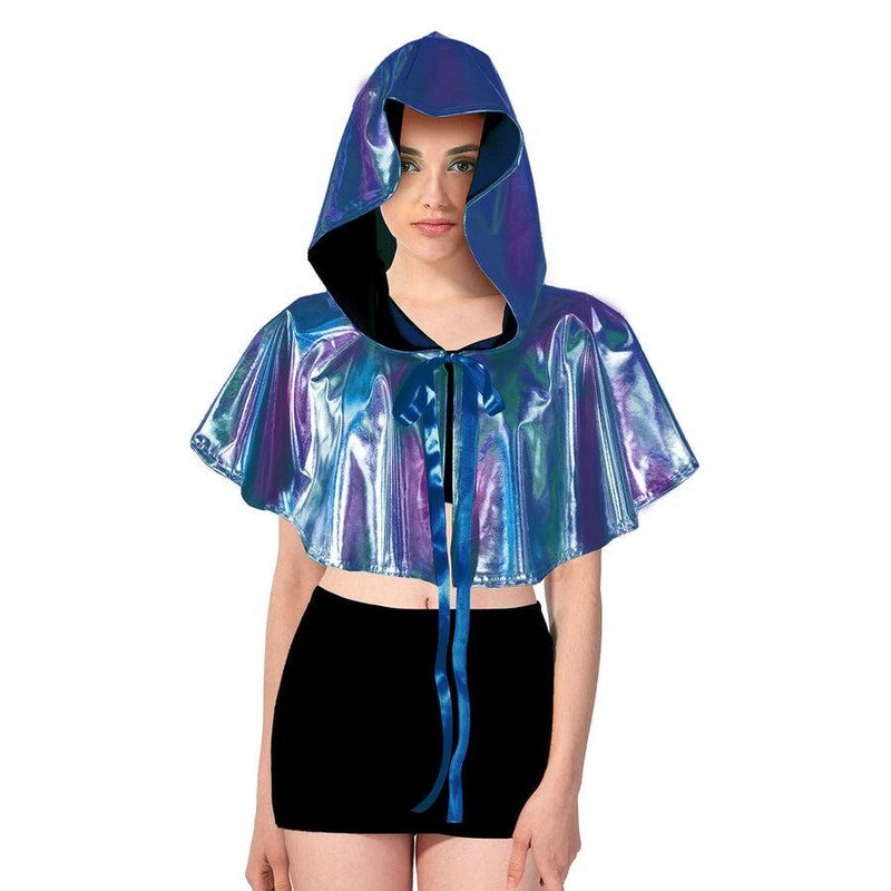 Load image into Gallery viewer, Adult Iridescent Metallic Mini Hooded Cape Halloween Costume Par - Blue/Purple-1
