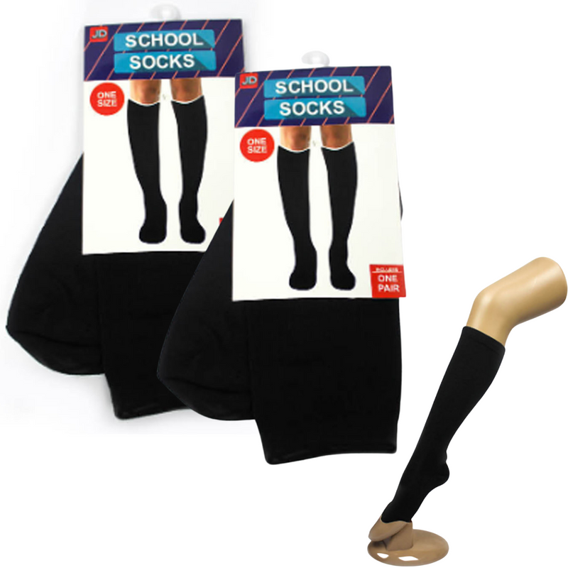 Load image into Gallery viewer, 2 Pairs SCHOOL SOCKS Plain Ribbed Knee High Cotton Girls Boys Unisex Kid - Black - One Size Fits Most-0
