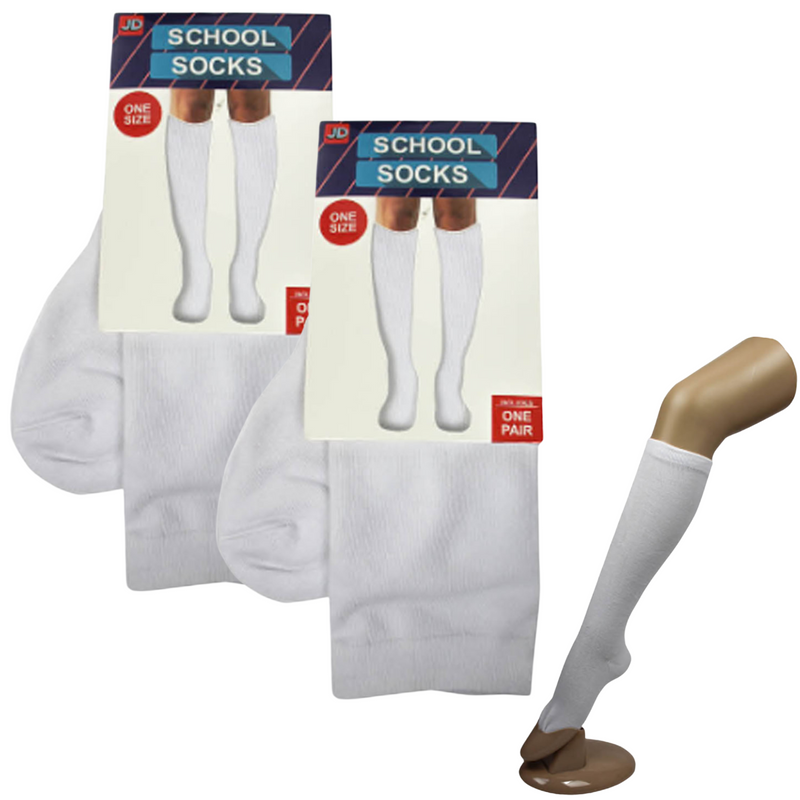 Load image into Gallery viewer, 2 Pairs SCHOOL SOCKS Plain Ribbed Knee High Cotton Girls Boys Unisex Kid - White - One Size Fits Most-0
