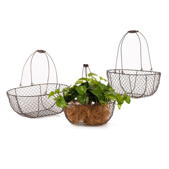 Load image into Gallery viewer, 3pc Rounded Metal 30/35/40cm Basket Planter Set Garden Decor - Brown-0
