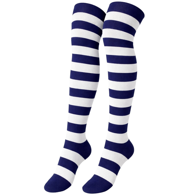 Load image into Gallery viewer, 10x Womens Over Knee Socks Striped Thigh High Long Stockings - Blue/White-2
