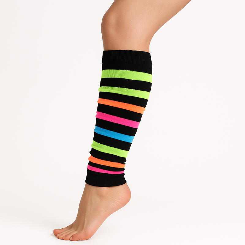 Load image into Gallery viewer, RAINBOW LEG WARMERS Party Costume Fine Stretch Ladies Girls Fancy Dress - Rainbow with Black Stripe-2
