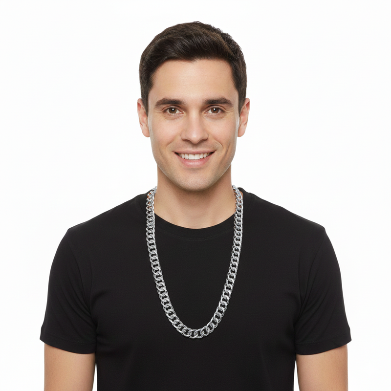 Load image into Gallery viewer, BIG NECKLACE 50cm Pimp Costume Party Fancy Dress Gangster Chain Jewellery - Silver-2
