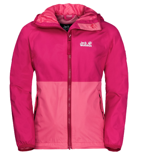 Load image into Gallery viewer, Jack Wolfskin Rainy Day Girls Jacket Pockets High-vis Waterproof Hooded Zip Kids-0
