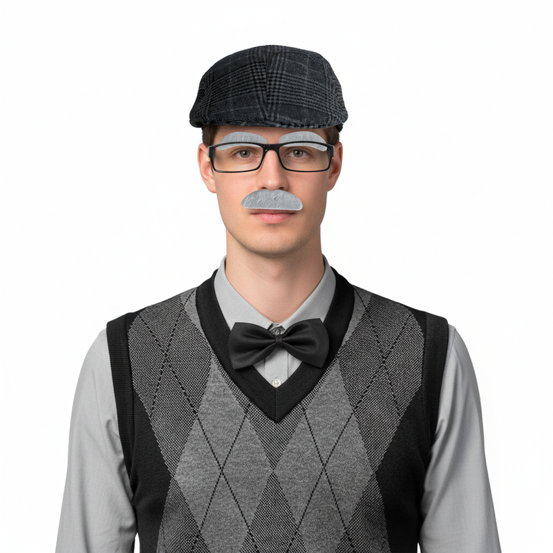 Load image into Gallery viewer, Grampy Instant Disguise Cap Glasses Grandpa Halloween Costume Kit in Dark Grey-0
