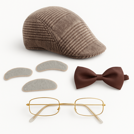 Grampy Costume Party Kit Grandpa Cap Glasses Bowtie Brows Moustache Halloween-0