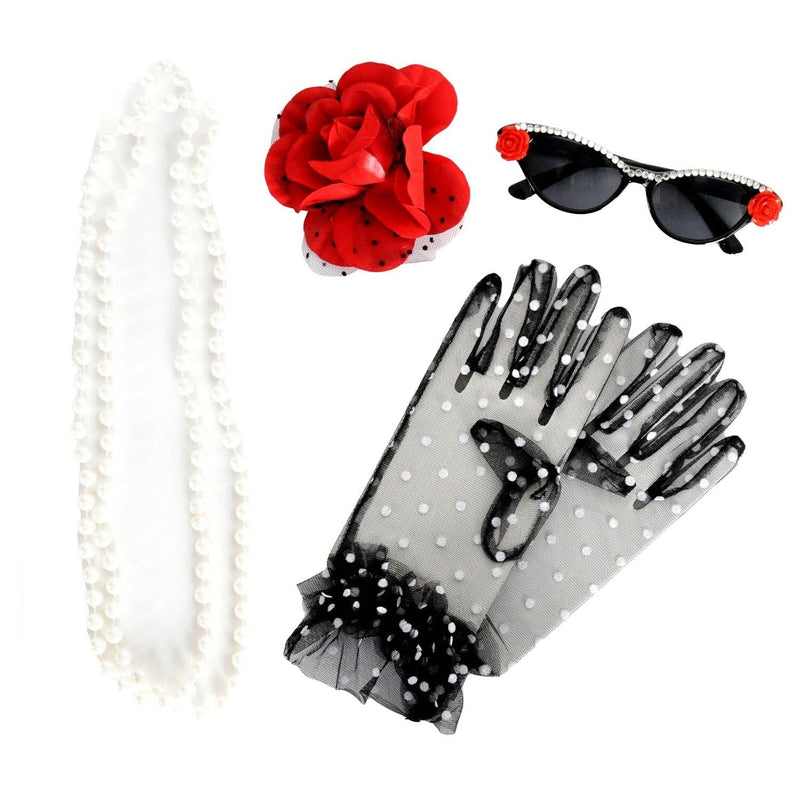 Load image into Gallery viewer, 1950s Womens Costume Accessories 50s Necklace Rose Hair Clip Lace Gloves Glasses-2
