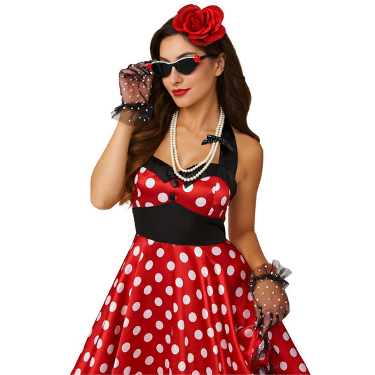 1950s Womens Costume Accessories 50s Necklace Rose Hair Clip Lace Gloves Glasses-0