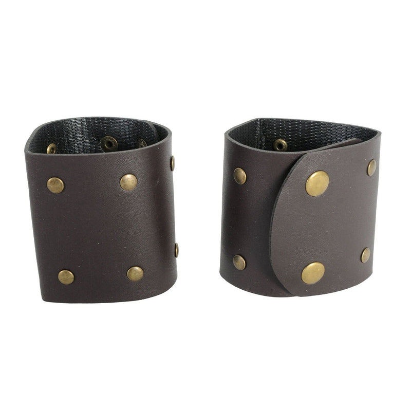 Load image into Gallery viewer, Gods and Goddesses Wristband Cuffs Brown Faux Leather Bronze Stud Pair-1
