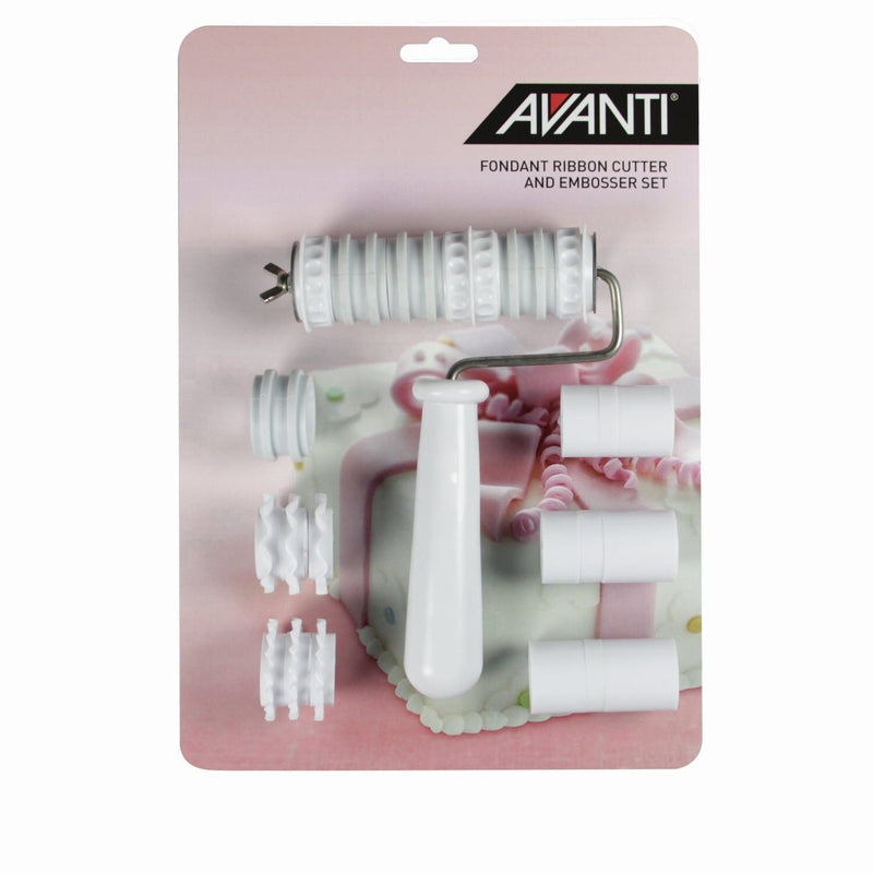 Load image into Gallery viewer, Avanti Fondant Ribbon Cut &amp; Embosser Set w/ Interchangeable Wheel Designs-0
