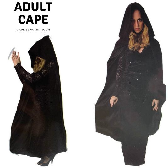 Adult Cape Cloak Hooded Robe Halloween Vampire Witch Wizard 140cm - Black-3