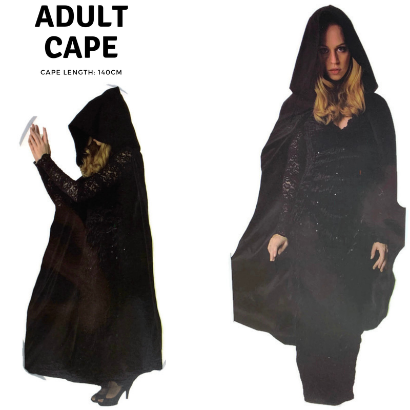 Load image into Gallery viewer, Adult Cape Cloak Hooded Robe Halloween Vampire Witch Wizard 140cm - Black-1
