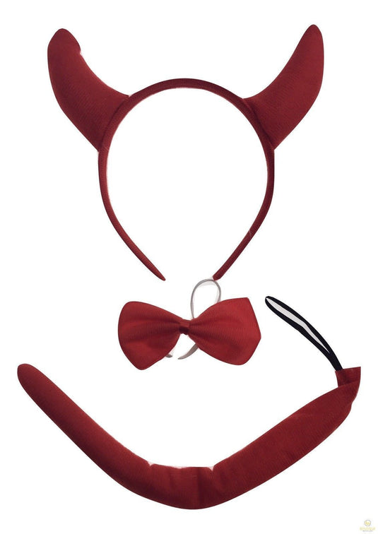 DEVIL HEADBAND Red Furry Horns Ears Marabou Trim Halloween Shiny Headpiece-0