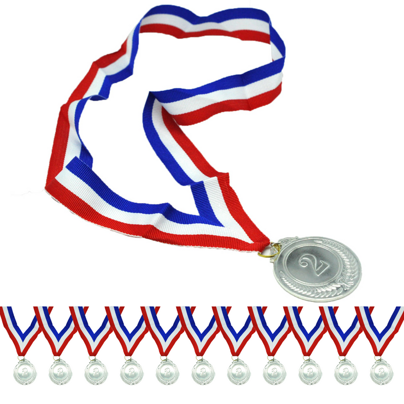 Load image into Gallery viewer, 12x 2nd METAL SILVER WINNER MEDALS Sports Day School 46cm Ribbon Olympics-0
