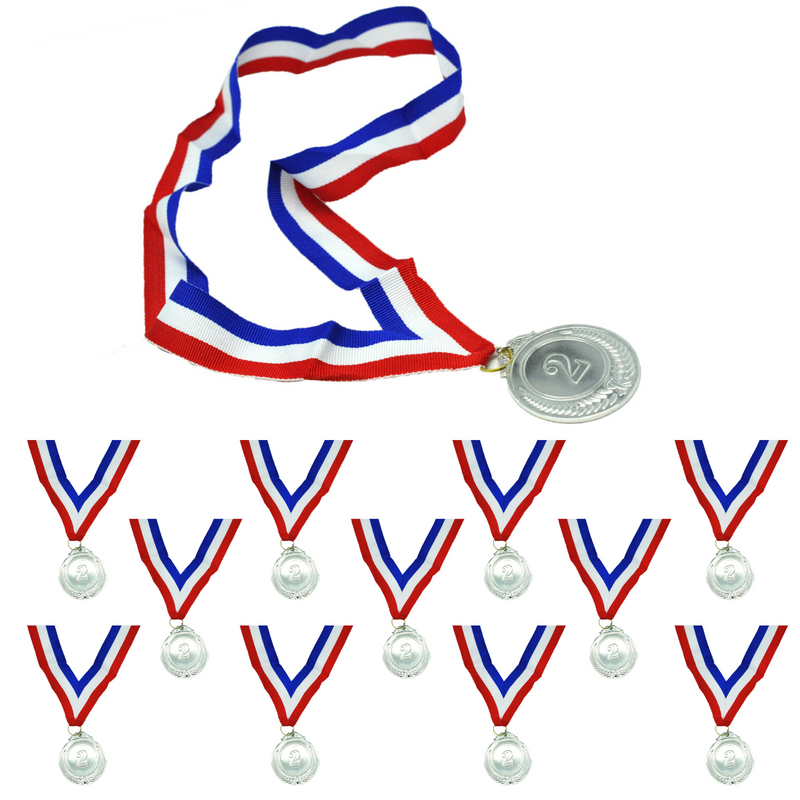 Load image into Gallery viewer, 12x 2nd METAL SILVER WINNER MEDALS Sports Day School 46cm Ribbon Olympics-2
