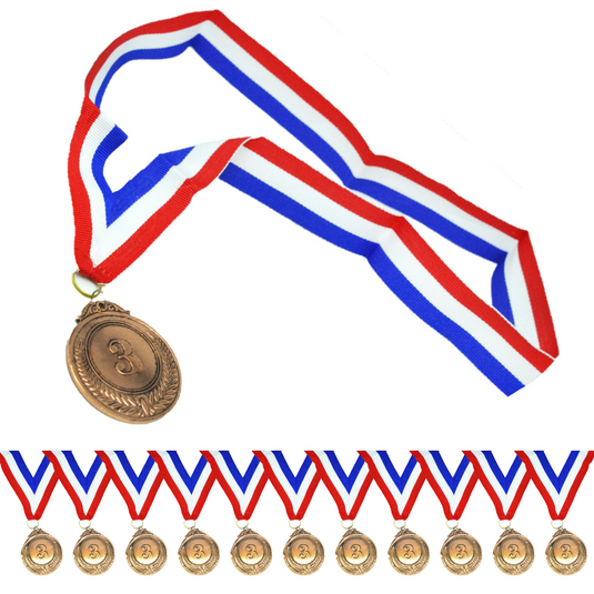 12x 3rd METAL BRONZE WINNER MEDALS Sports Day School 46cm Ribbon-1