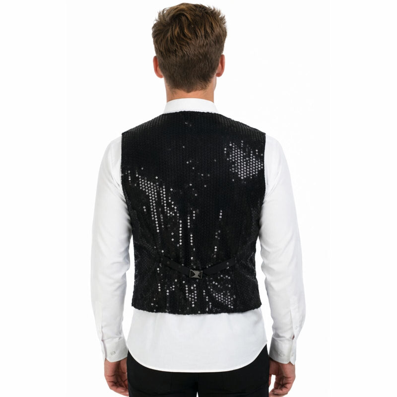 Load image into Gallery viewer, Mens Sequin Vest Waistcoat Disco Sparkle Costume Dance Party One Size - Black-2
