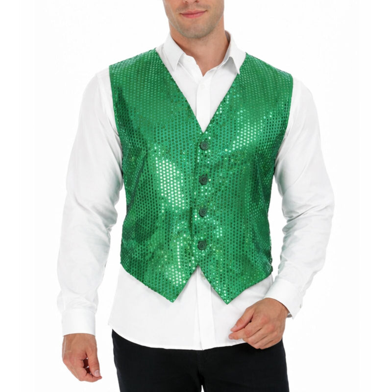 Load image into Gallery viewer, Mens Sequin Vest Waistcoat Disco Sparkle Costume Dance Party One Size - Green-1
