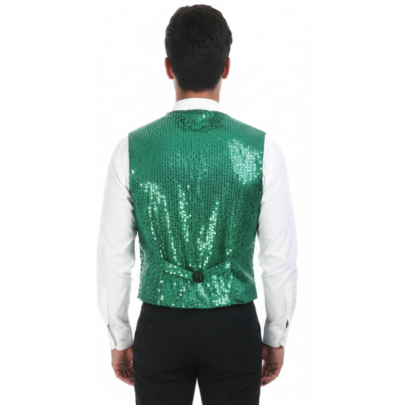 Load image into Gallery viewer, Mens Sequin Vest Waistcoat Disco Sparkle Costume Dance Party One Size - Green-4
