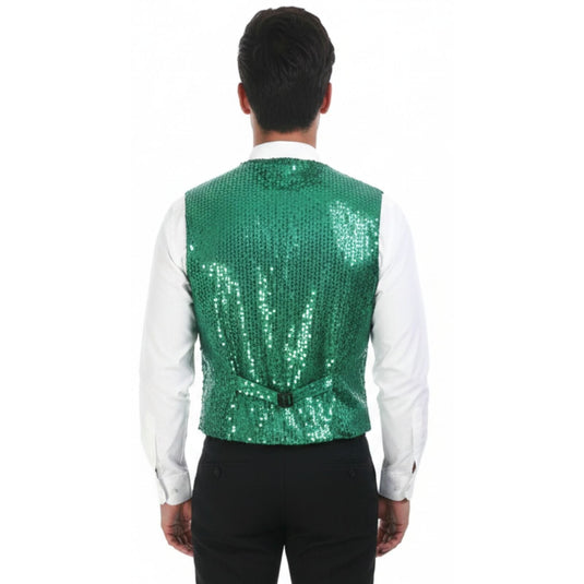 Mens Sequin Vest Waistcoat Disco Sparkle Costume Dance Party One Size - Green-4