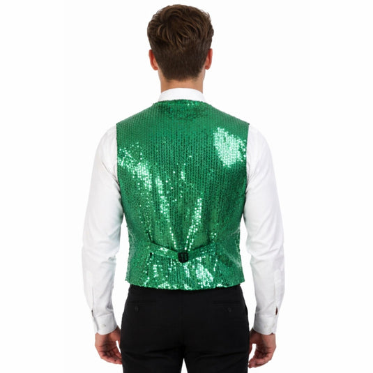 Mens Sequin Vest Waistcoat Disco Sparkle Costume Dance Party One Size - Green-2