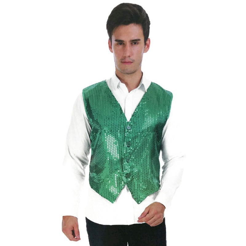 Load image into Gallery viewer, Mens Sequin Vest Waistcoat Disco Sparkle Costume Dance Party One Size - Green-3
