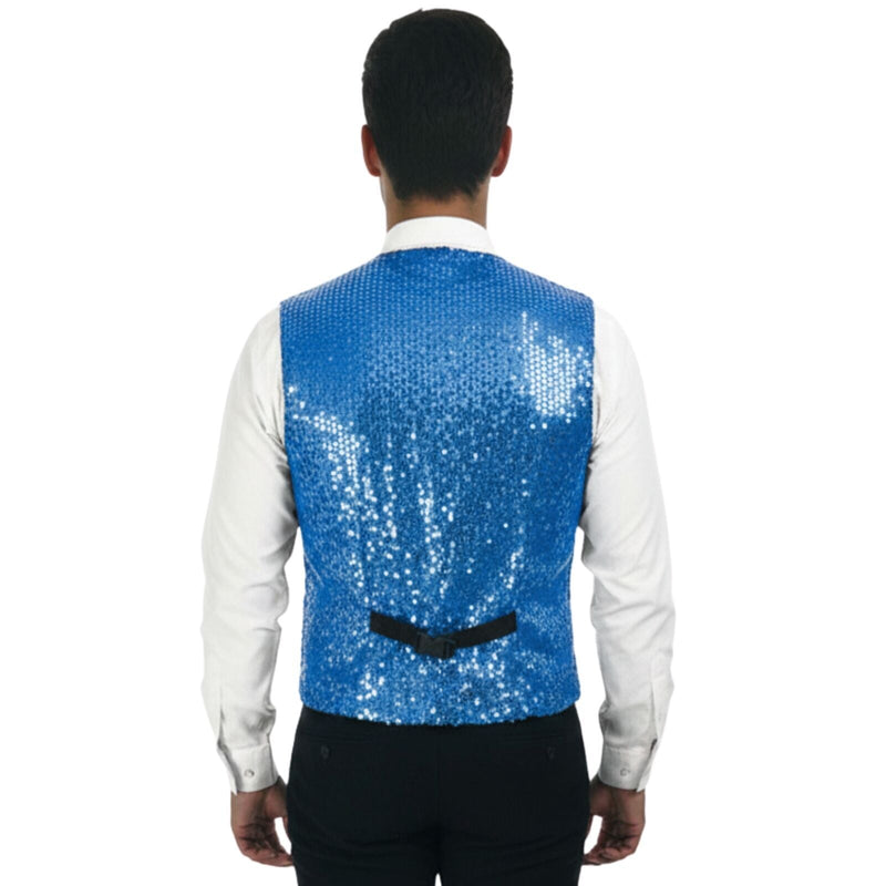 Load image into Gallery viewer, Mens Sequin Vest Waistcoat Disco Sparkle Costume Dance Party - Light Blue-4
