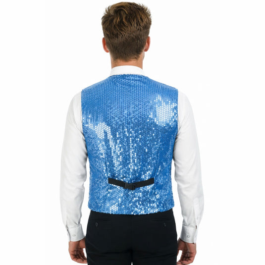 Mens Sequin Vest Waistcoat Disco Sparkle Costume Dance Party - Light Blue-2