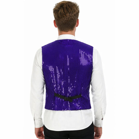 Mens Sequin Vest Waistcoat Disco Sparkle Costume Dance Party One Size - Purple-2