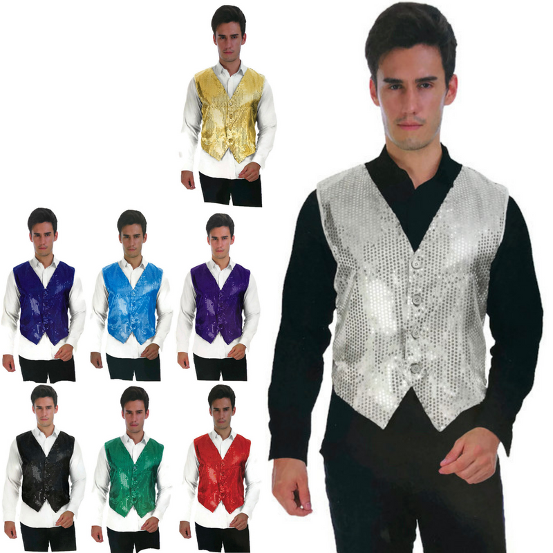 Load image into Gallery viewer, Mens Premium SEQUIN VEST Waistcoat Dance Costume Disco Sparkle Deluxe-0
