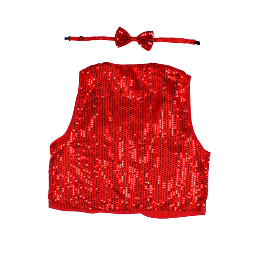 Adult Unisex SEQUIN BOW TIE & VEST Dance Costume Party Sparkle Set in Red-2