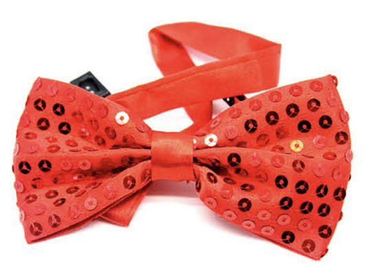 GLITTER SEQUIN BOW TIE Costume Fancy Dress Dance Fancy Shiny Party Bowtie - Red-1
