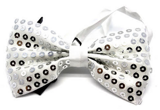 GLITTER SEQUIN BOW TIE Costume Fancy Dress Dance Fancy Shiny Party Bowtie - Silver-1
