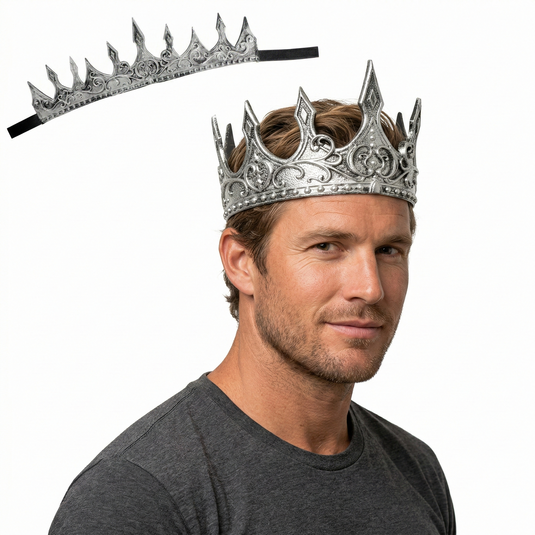 Bendable Deluxe Crown King Party Costume Medieval Prop in Silver-1