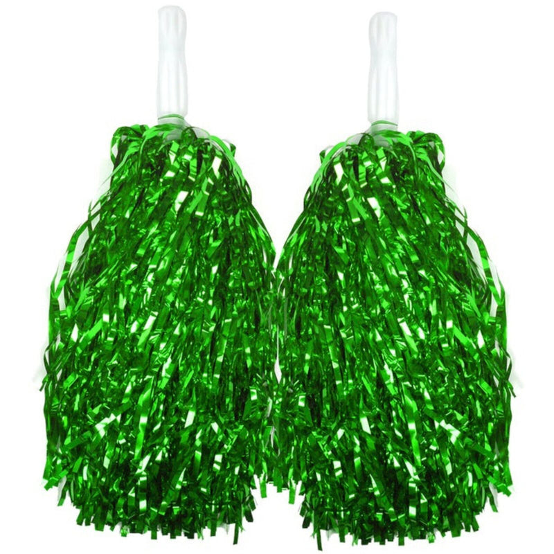 Load image into Gallery viewer, Green Metallic Cheerleading Pom Poms – Set of 6 w/ Easy-Grip Handles Australia Day-2
