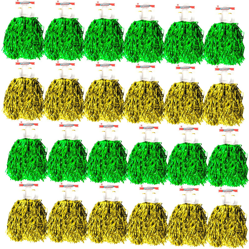 Load image into Gallery viewer, Green &amp; Yellow Metallic Cheerleading Pom Poms – 24-Pack (12 Green Pairs &amp; 12 Yellow Pairs) Australia Day-1
