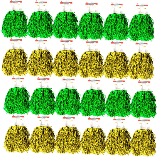 Green & Yellow Metallic Cheerleading Pom Poms – 24-Pack (12 Green Pairs & 12 Yellow Pairs) Australia Day-0