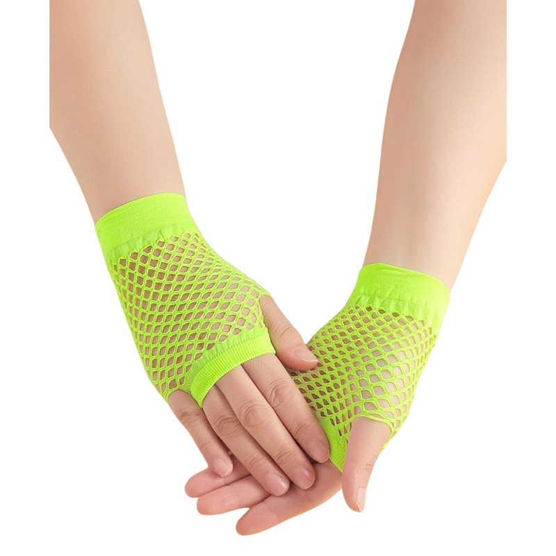 Load image into Gallery viewer, 1 Pair Fishnet Gloves Fingerless Wrist Length Costume Party Dance - Fluro Yellow-0
