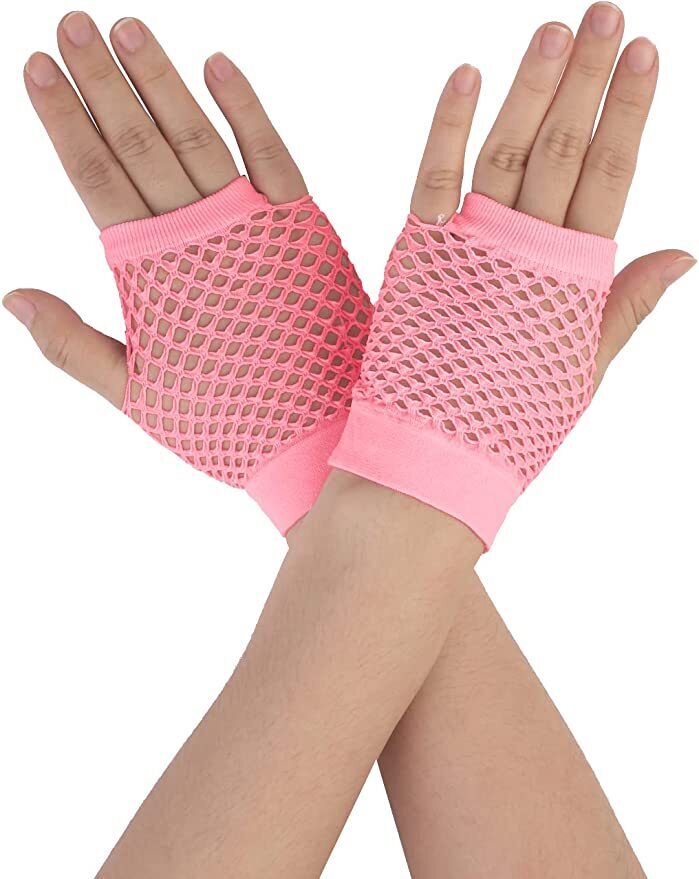 Load image into Gallery viewer, 1 Pair Fishnet Gloves Fingerless Wrist Length 70s 80s Costume Party - Light Pink-0
