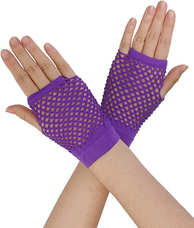 Load image into Gallery viewer, 1 Pair Fishnet Gloves Fingerless Wrist Length 70s 80s Costume Party - Purple-0
