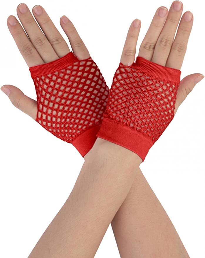 Load image into Gallery viewer, 1 Pair Fishnet Gloves Fingerless Wrist Length 70s 80s Costume Party Dance - Red-1
