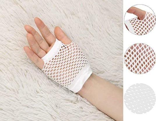 1 Pair Fishnet Gloves Fingerless Wrist Length 70s 80s Costume Party Dance -White-4